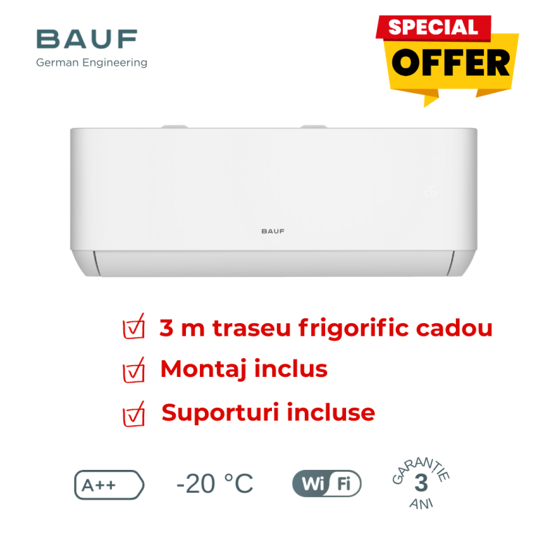 Aer condiționat BAUF Alpenluft BRAC-SP-IA-09-R3, 9000 BTU, Wi-Fi, A++, -20 °C