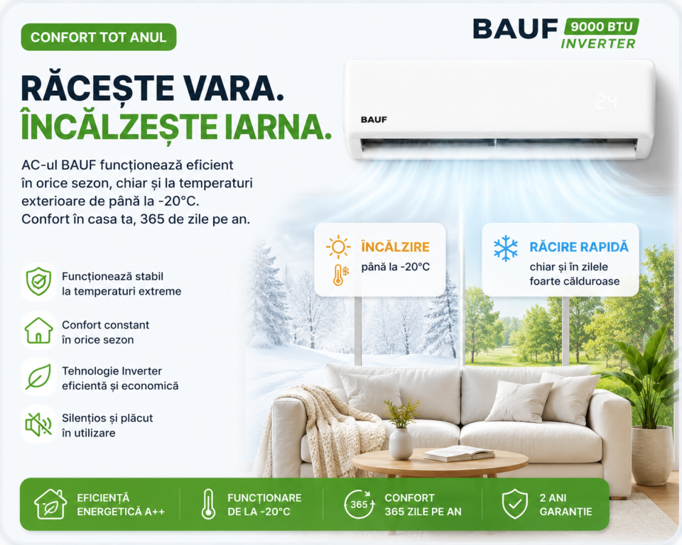 Aer condiționat BAUF Alpenluft 9000 BTU  Inverter  Wi-Fi  -20 °C