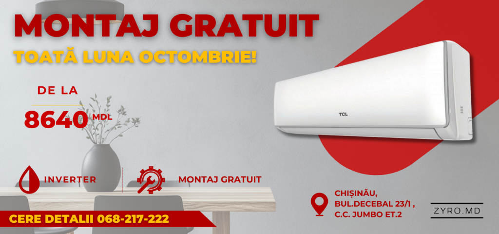 Ofertă de Octombrie: Montaj Gratuit la Aerul Condiționat de pe Zyro.md!